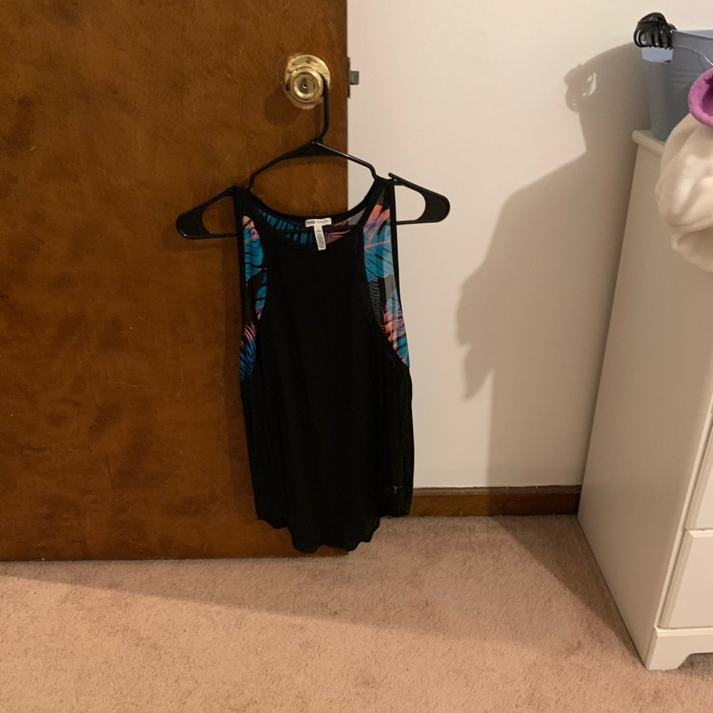 black tank top with mesh back.